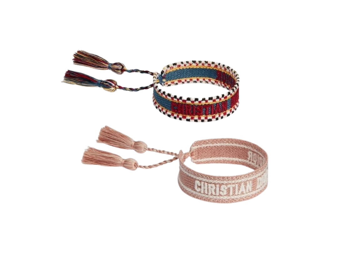 Dior Dior J'Adior Bracelet Set In Red-Navy Blue Cotton With Christian Dior J'Adior Embroidered Front Signature