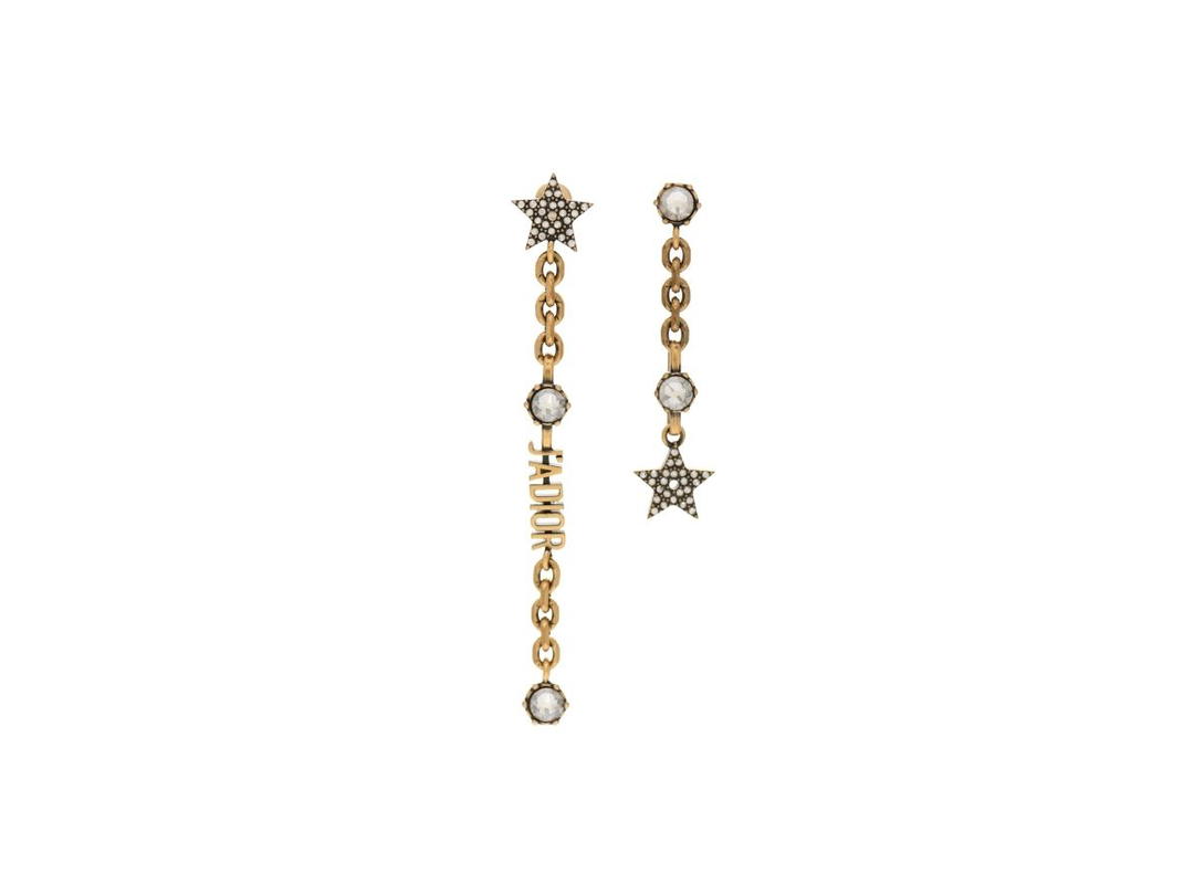 Dior Dior J'adior Drop Earrings In Antique Gold-Tone Metal With White Star Crystals
