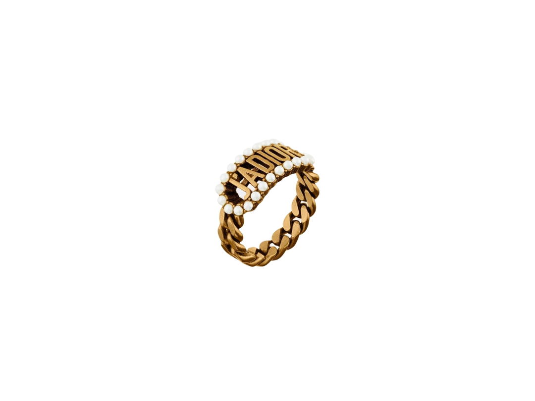 Dior Dior J’Adior Ring Antique Gold-Finish Metal and White Resin Pearls