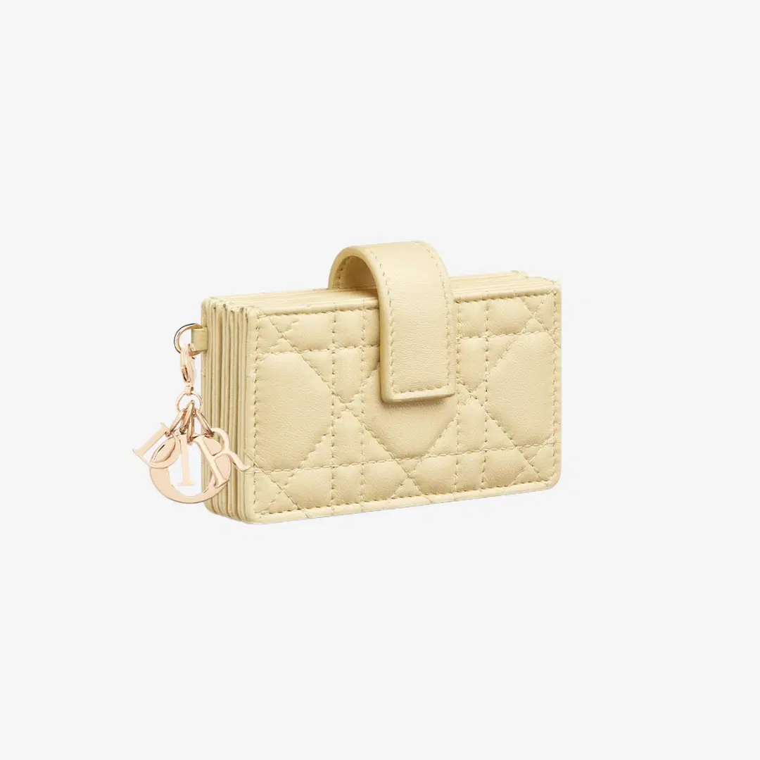 Dior Dior Lady 5-Gusset Card Holder Cannage Lambskin Pale Yellow