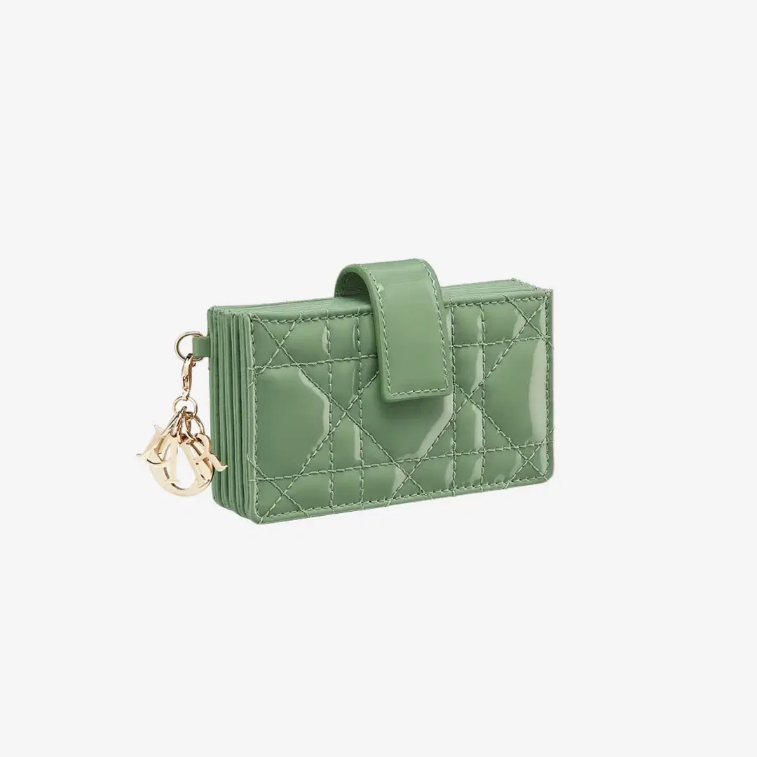 Dior Dior Lady 5-Gusset Card Holder Patent Cannage Calfskin Dark Mint