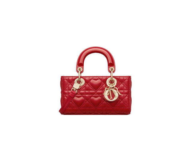 Dior Dior Lady D-Joy Micro Bag In Amaryllis Red Cannage Lambskin With Heart Motif - view 1