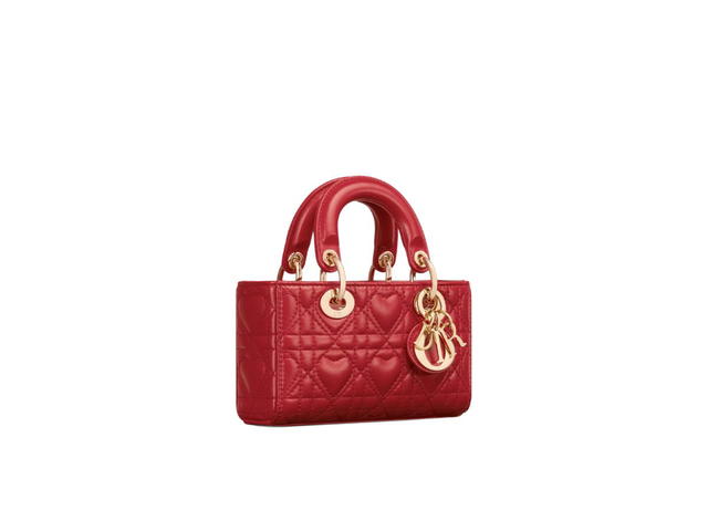 Dior Dior Lady D-Joy Micro Bag In Amaryllis Red Cannage Lambskin With Heart Motif - view 2
