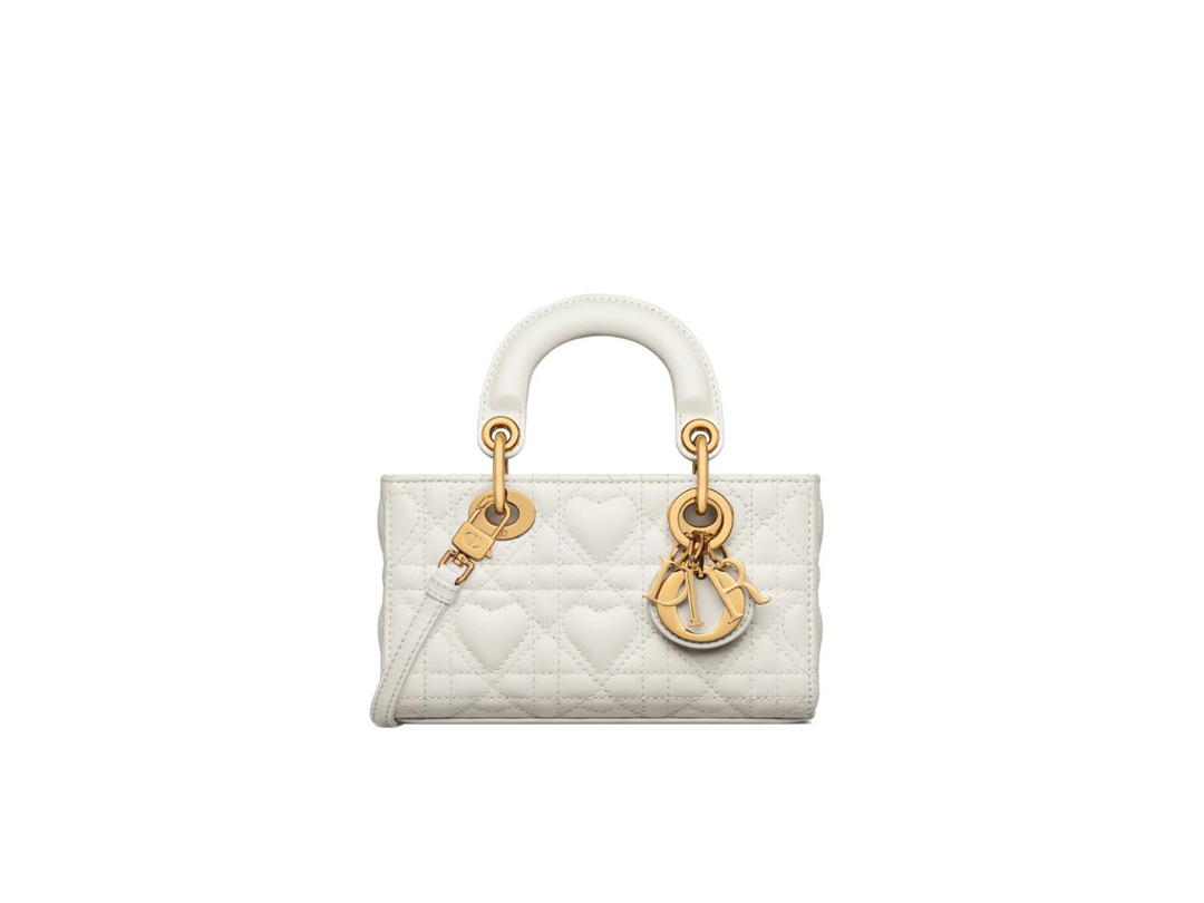 Dior Dior Lady D-Joy Micro Bag In Latte Cannage Lambskin With Heart Motif