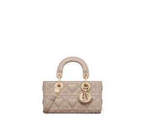 Dior Lady D-Joy Micro Bag In Powder Beige Cannage Lambskin With Heart Motif