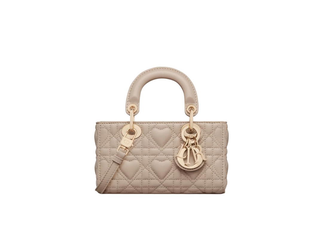 Dior Dior Lady D-Joy Micro Bag In Powder Beige Cannage Lambskin With Heart Motif