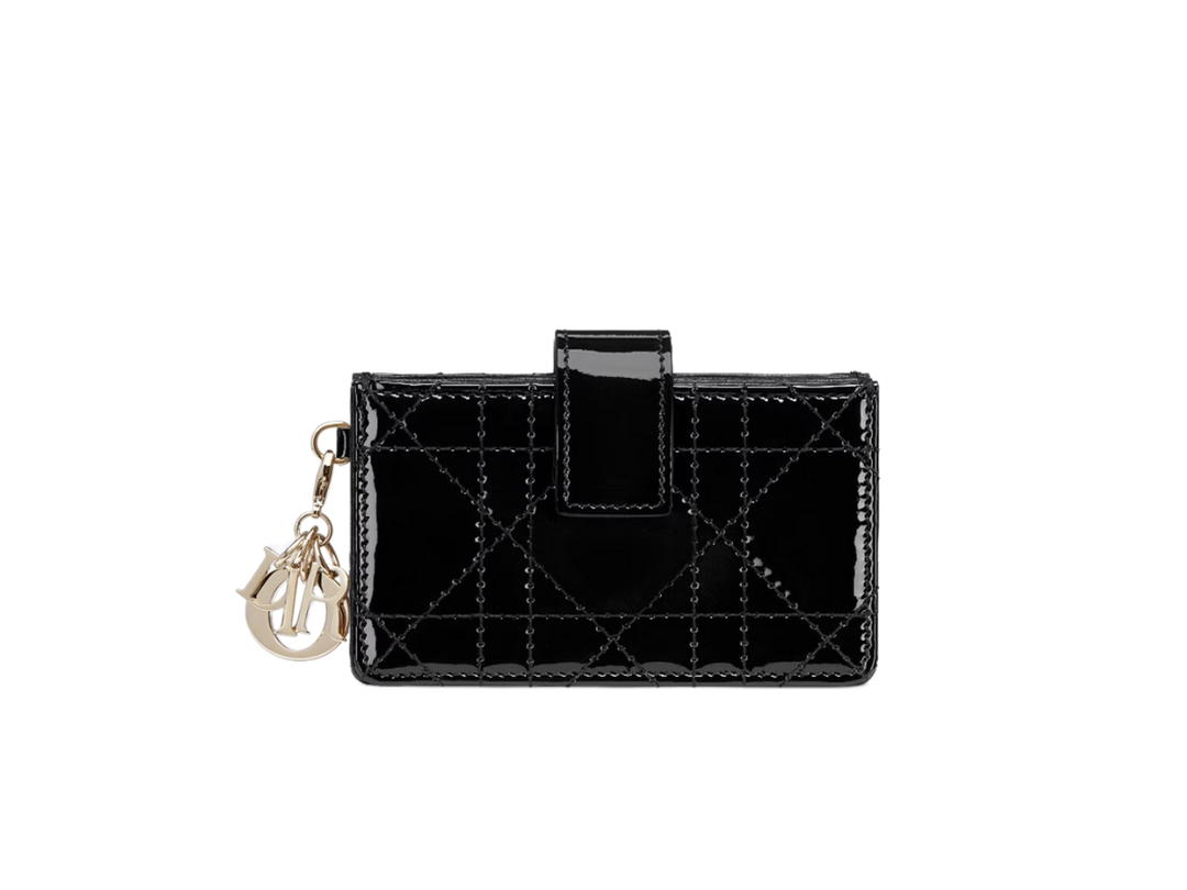 Dior Dior Lady Dior 5-Gusset Card Holder In Black Patent Cannage Calfskin
