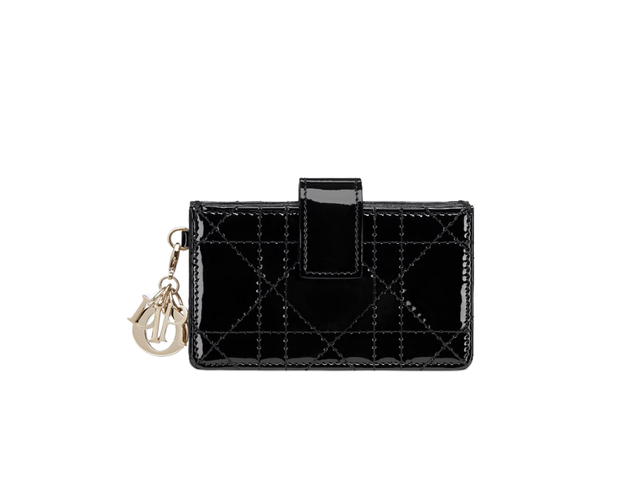 Dior Dior Lady Dior 5-Gusset Card Holder In Black Patent Cannage Calfskin - view 1