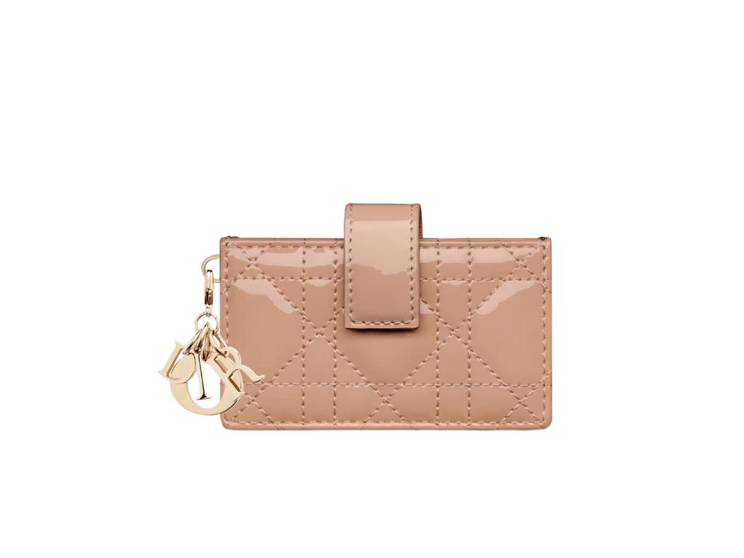 Dior Dior Lady Dior 5-Gusset Card Holder In Rose Des Vents Patent Cannage Calfskin