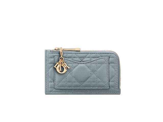 Dior Dior Lady Dior Cosmos Zipped Card Holder In Cloud Blue Cannage Lambskin With Gold-Finish Metal Hardware - view 1