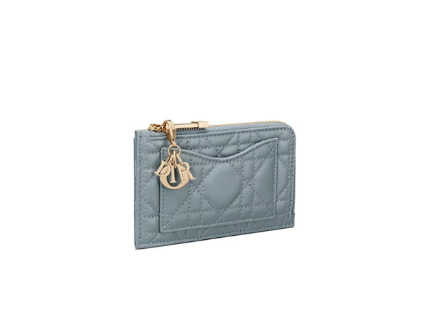 Dior Dior Lady Dior Cosmos Zipped Card Holder In Cloud Blue Cannage Lambskin With Gold-Finish Metal Hardware - view 2