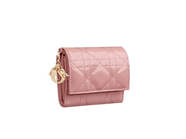 Dior Dior Lady Dior Lotus Wallet In Antique Pink Patent Cannage Calfskin - view 2