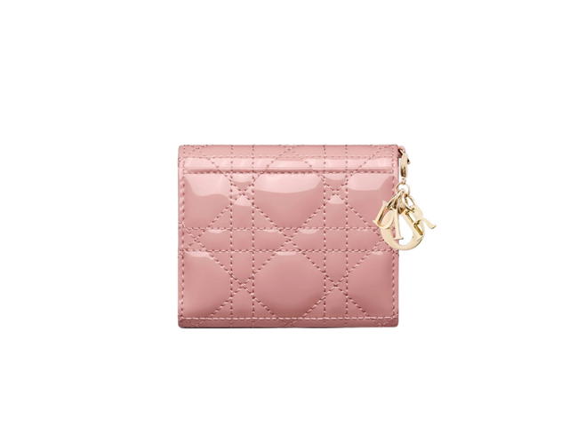 Dior Dior Lady Dior Lotus Wallet In Antique Pink Patent Cannage Calfskin - view 5