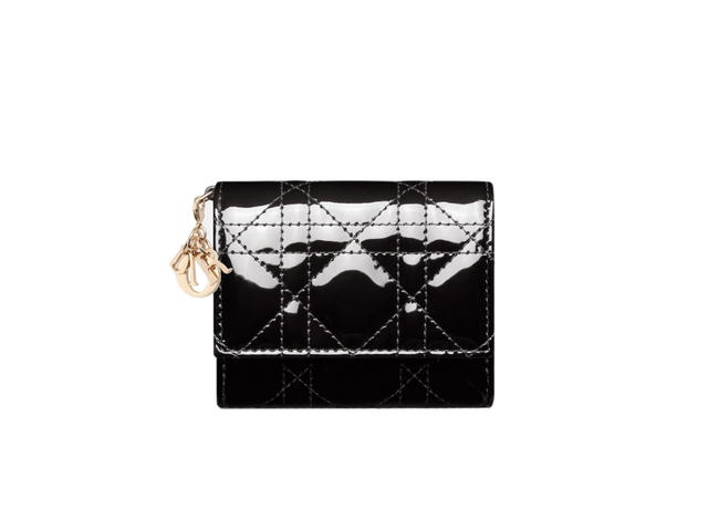 Dior Dior Lady Dior Lotus Wallet In Black Patent Cannage Calfskin - view 1