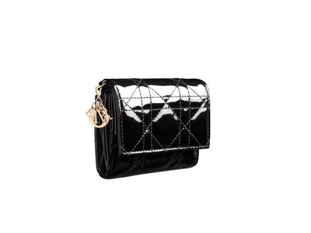 Dior Dior Lady Dior Lotus Wallet In Black Patent Cannage Calfskin - view 2