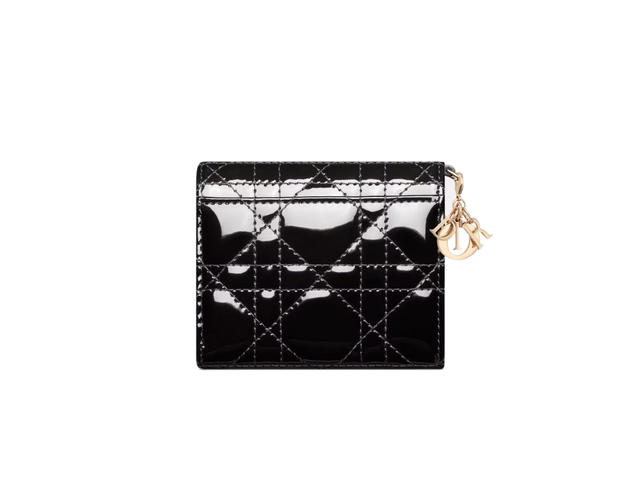 Dior Dior Lady Dior Lotus Wallet In Black Patent Cannage Calfskin - view 5