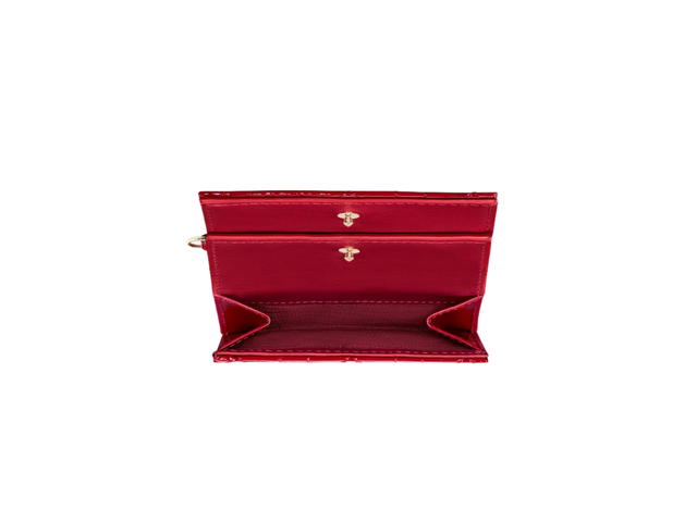 Dior Dior Lady Dior Lotus Wallet In Cherry Red Patent Cannage Calfskin - view 3