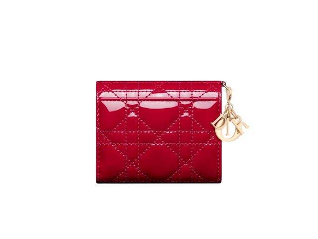 Dior Dior Lady Dior Lotus Wallet In Cherry Red Patent Cannage Calfskin - view 5