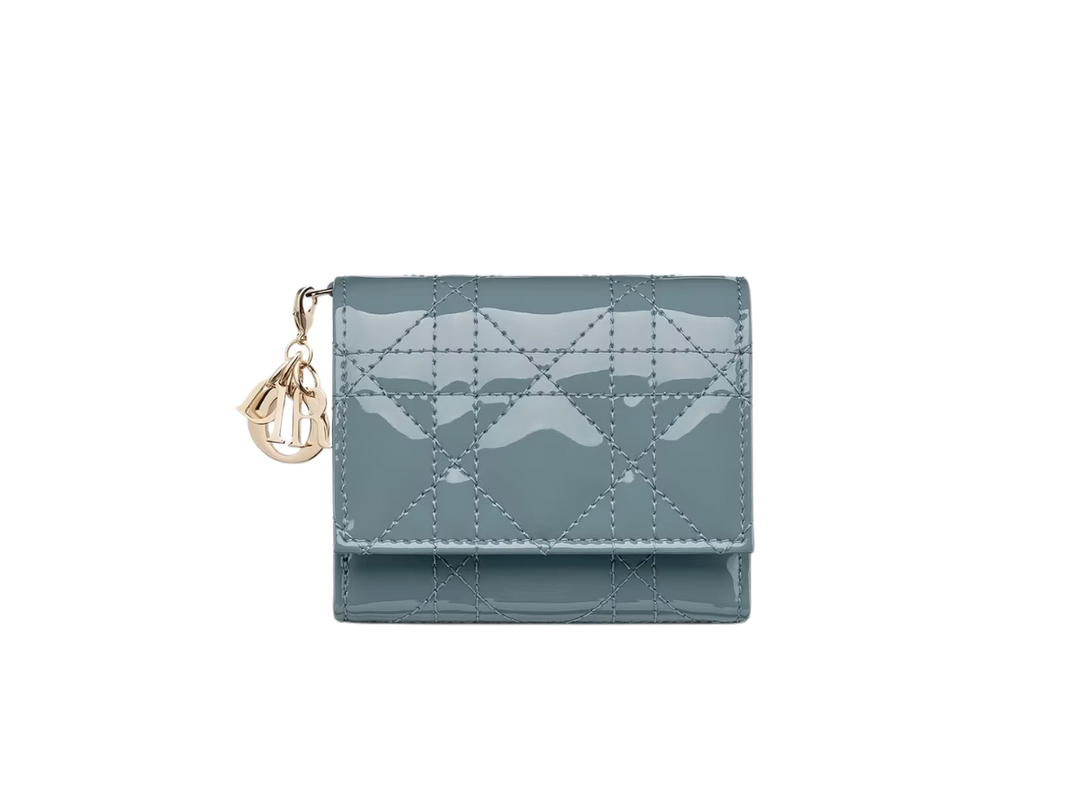 Dior Dior Lady Dior Lotus Wallet In Cloud Blue Patent Cannage Calfskin