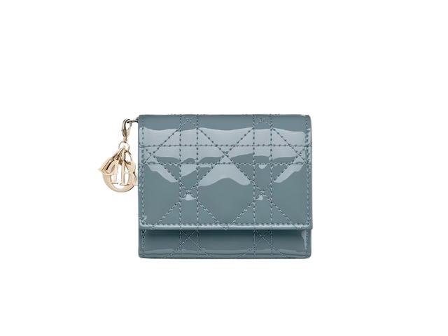 Dior Dior Lady Dior Lotus Wallet In Cloud Blue Patent Cannage Calfskin - view 1