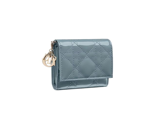 Dior Dior Lady Dior Lotus Wallet In Cloud Blue Patent Cannage Calfskin - view 2