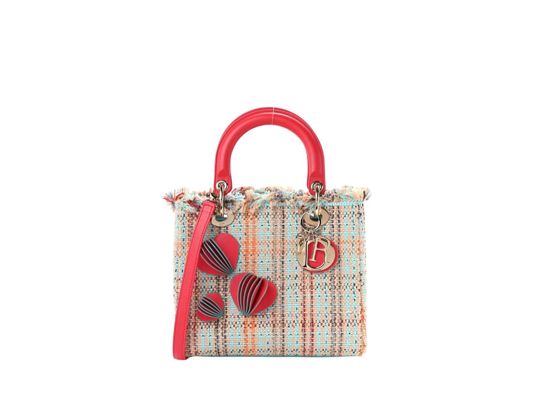 Dior Dior Lady Dior Medium In Tweed Heart Deco Red Blue Orange