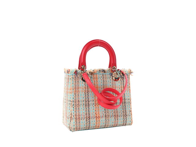 Dior Dior Lady Dior Medium In Tweed Heart Deco Red Blue Orange - view 2