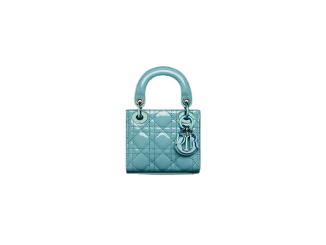 Dior Dior Lady Dior Micro Bag In Azure Blue Patent Cannage Calfskin With Iridescent-Finish Metal - view 1