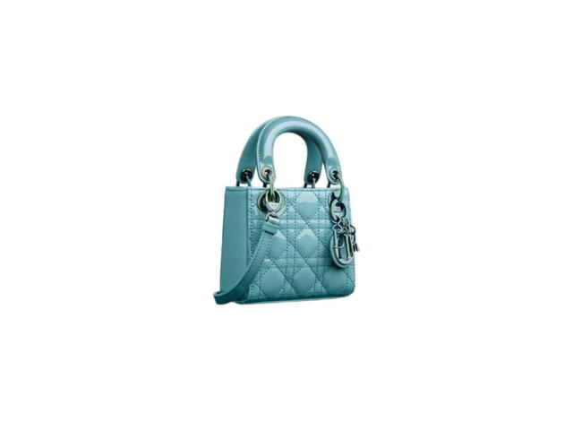 Dior Dior Lady Dior Micro Bag In Azure Blue Patent Cannage Calfskin With Iridescent-Finish Metal - view 2
