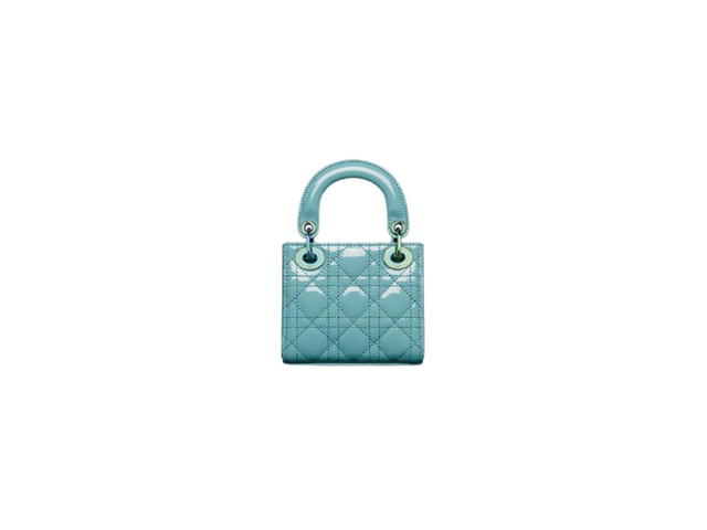 Dior Dior Lady Dior Micro Bag In Azure Blue Patent Cannage Calfskin With Iridescent-Finish Metal - view 3