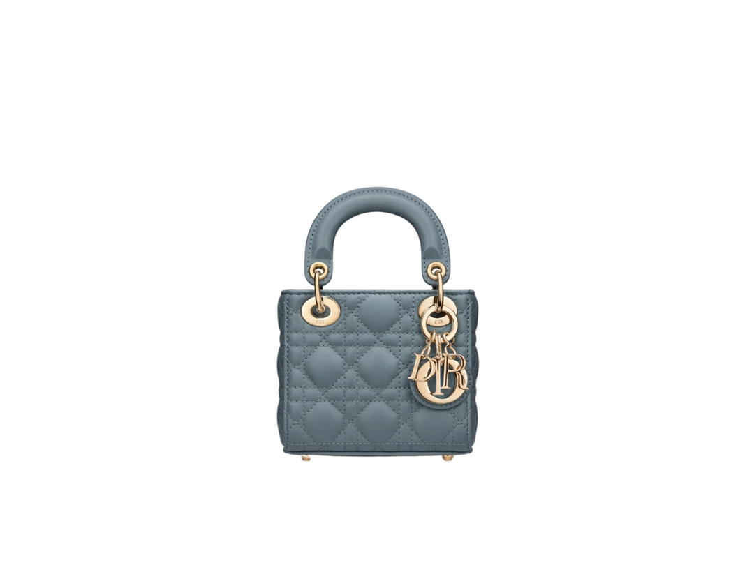 Dior Dior Lady Dior Micro Bag In Cloud Blue Cannage Lambskin With Gold-Finish Metal Hardware