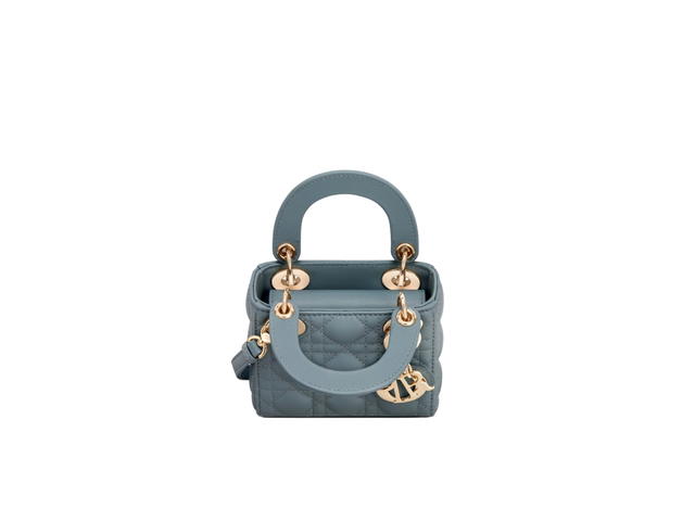 Dior Dior Lady Dior Micro Bag In Cloud Blue Cannage Lambskin With Gold-Finish Metal Hardware - view 2