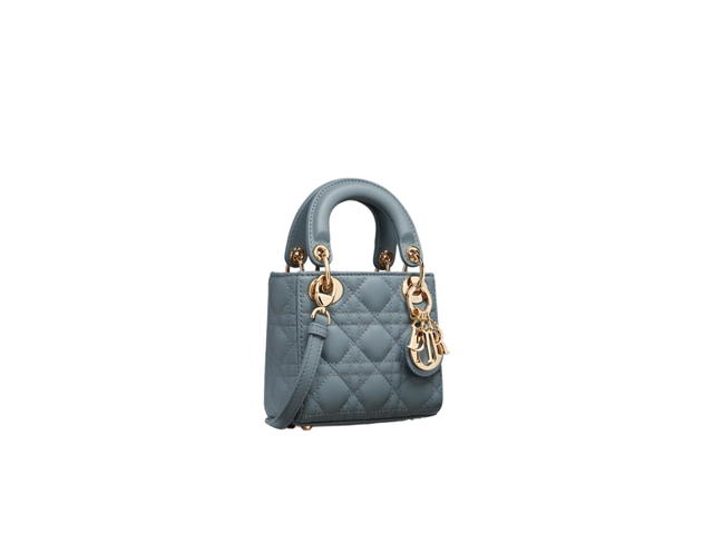 Dior Dior Lady Dior Micro Bag In Cloud Blue Cannage Lambskin With Gold-Finish Metal Hardware - view 3