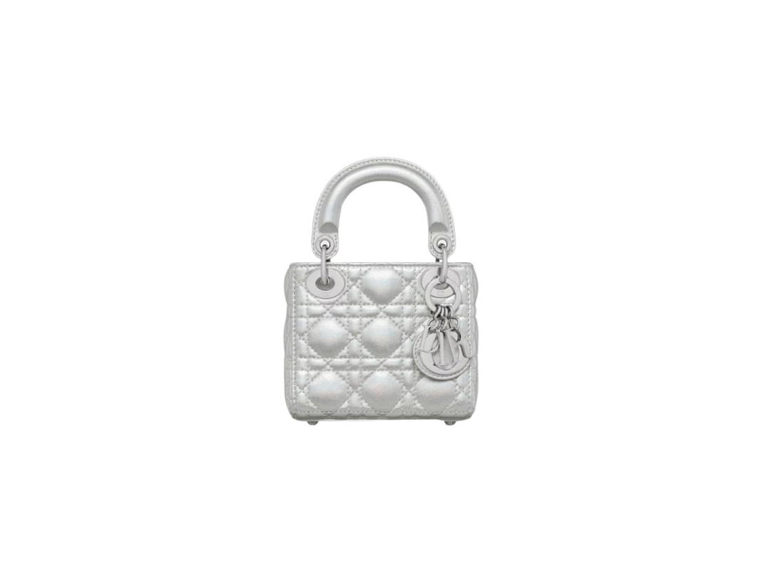 Dior Dior Lady Dior Micro Bag In Metallic Silver Iridescent Cannage