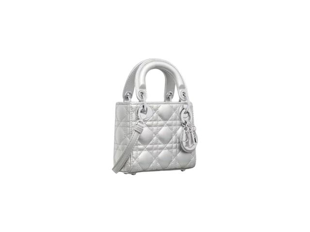 Dior Dior Lady Dior Micro Bag In Metallic Silver Iridescent Cannage - view 3