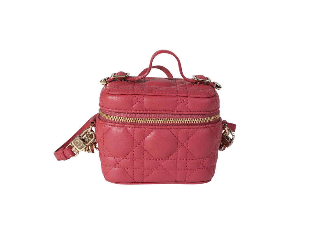 Dior Dior Lady Dior Micro Vanity Case In Red Cannage Lambskin With Gold-Finish Metal