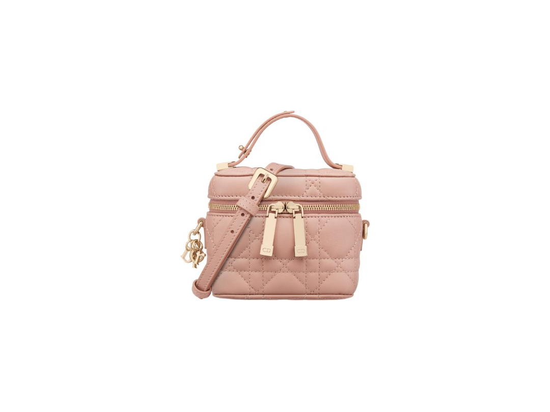 Dior Dior Lady Dior Micro Vanity Case In Rose Des Vents Cannage Lambskin