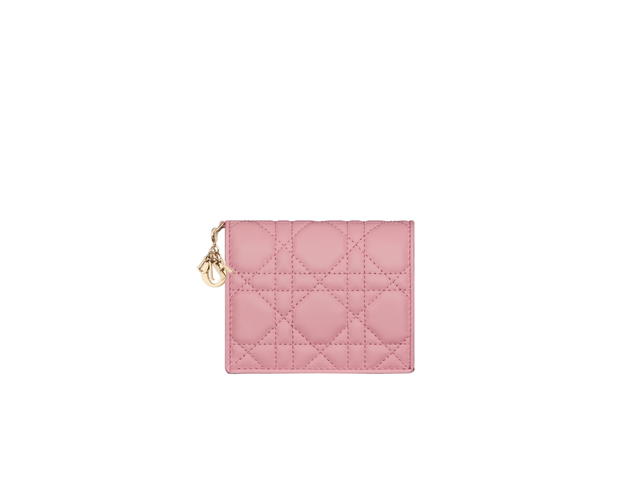 Dior Dior Lady Dior Mini Wallet In Melocoton Pink Cannage Lambskin With Detachable Charm - view 1