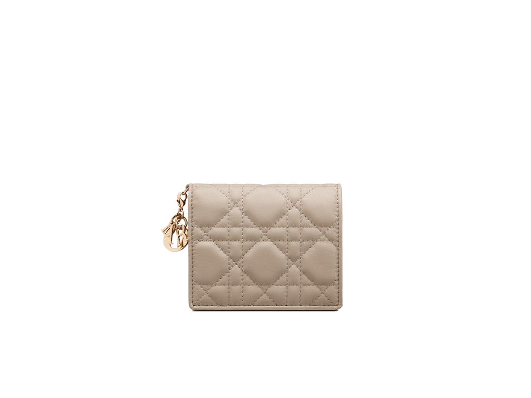Dior Dior Lady Dior Mini Wallet In Sand-Colored Cannage Lambskin With Detachable Charm