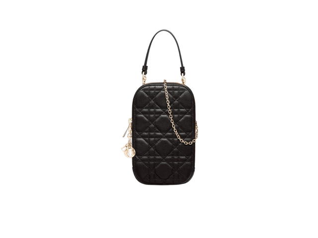 Dior Dior Lady Dior Phone Holder In Black Cannage Lambskin With Gold-Tone Hardware - view 1
