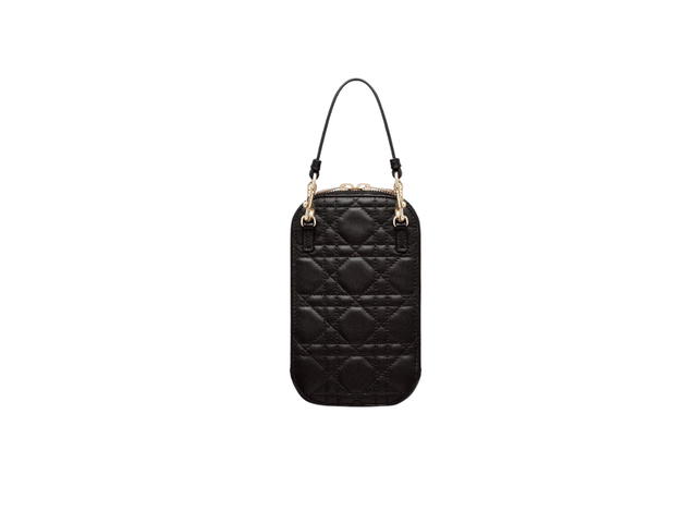Dior Dior Lady Dior Phone Holder In Black Cannage Lambskin With Gold-Tone Hardware - view 3