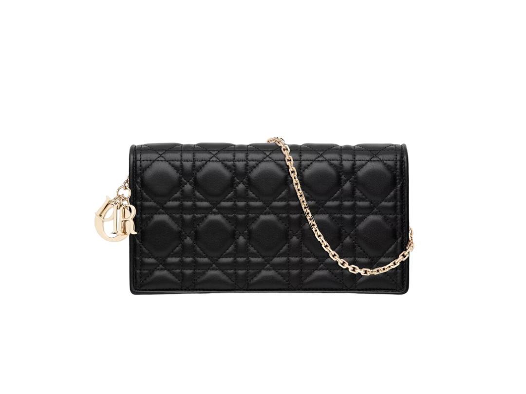 Dior Dior Lady Dior Pouch In Black Cannage Lambskin With Dior Charm