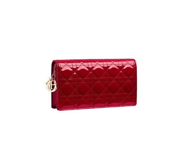 Dior Dior Lady Dior Pouch In Cherry Red Patent Cannage Calfskin - view 2