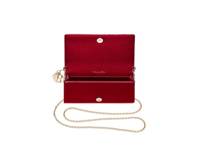 Dior Dior Lady Dior Pouch In Cherry Red Patent Cannage Calfskin - view 3