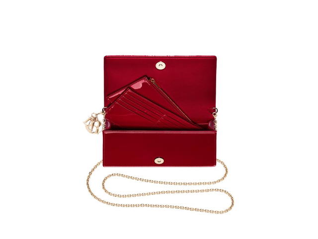 Dior Dior Lady Dior Pouch In Cherry Red Patent Cannage Calfskin - view 4