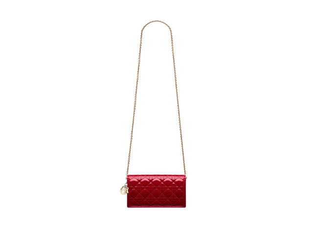 Dior Dior Lady Dior Pouch In Cherry Red Patent Cannage Calfskin - view 5