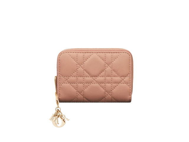 Dior Dior Lady Dior Voyageur Small Coin Purse In Rose Des Vents Cannage Lambskin - view 1