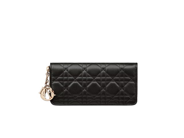 Dior Dior Lady Dior Voyageur Wallet In Black Cannage Lambskin With Gold-Finish Metal Hardware - view 1