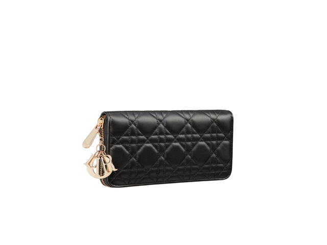 Dior Dior Lady Dior Voyageur Wallet In Black Cannage Lambskin With Gold-Finish Metal Hardware - view 2