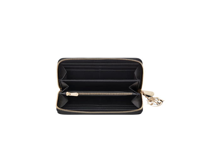 Dior Dior Lady Dior Voyageur Wallet In Black Cannage Lambskin With Gold-Finish Metal Hardware - view 3